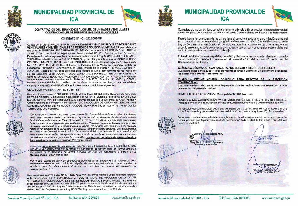 Municipio de Ica alquila camiones compactadoras con extraña celeridad